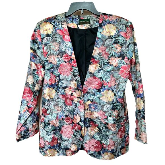 VTG Tailor Flex Blazer Women’s 8 Floral Iridescent - Picture 1 of 8